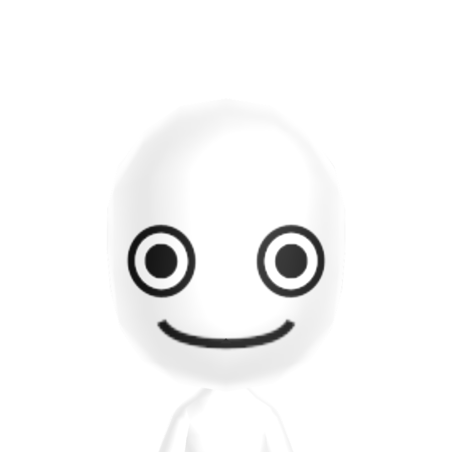 It's an image of Host, from the object show TSOEC, recreated in Mii Creator. He has a round and plain white face and huge round eyes, along with a wide smile, kind of like a psychopath.